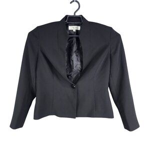 Womens Black Jones Studio Blazer Jacket Single Button Long Sleeve Lined Size 8